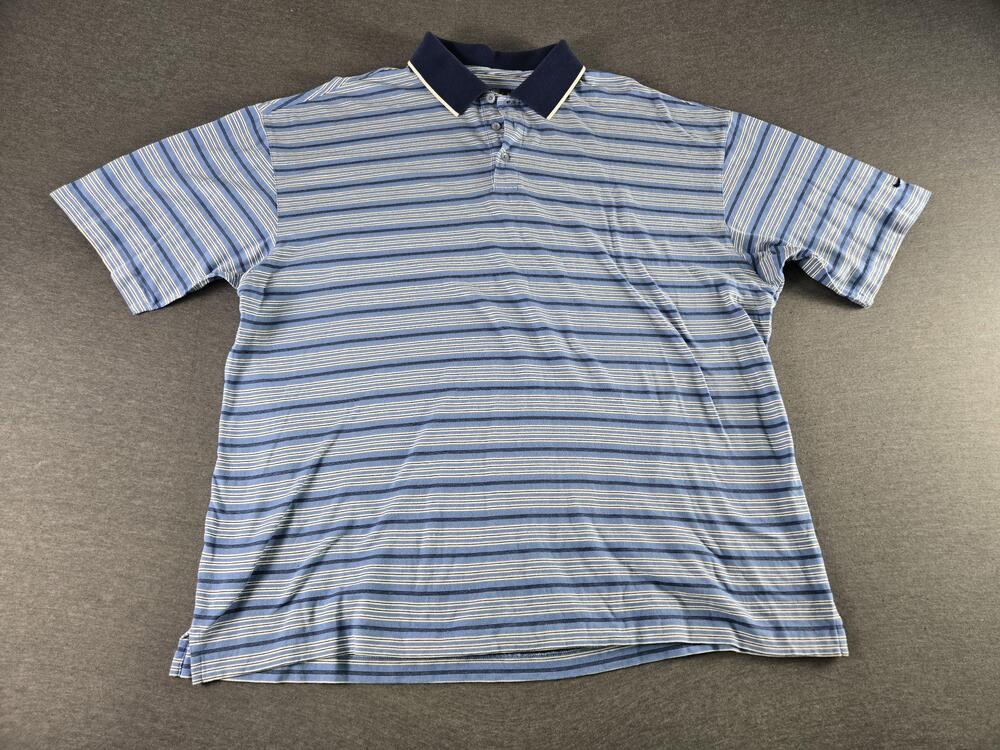 Nike Golf Polo Shirt Mens 2XL Blue White Striped 100% Cotton Knit Casual
